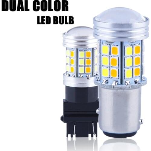 2Pces Dual Color LED Singal Light 1157 BAY15D P21/5W Led T20 7443 W21/5W T25 3157 P27/7W Led Bulb Turn Signal Light 12V