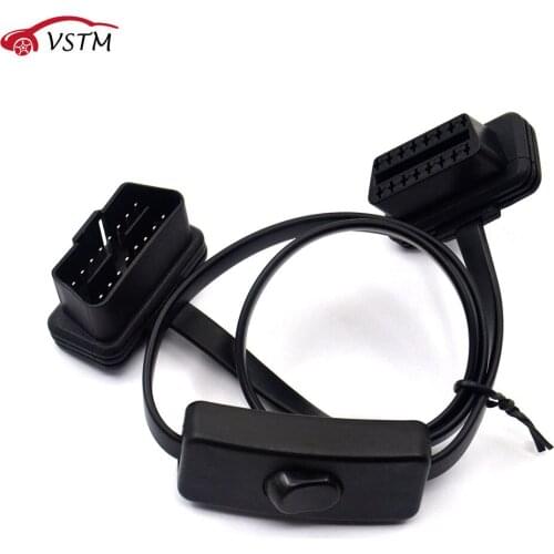 2018 OBD 2 Splitter 2 in 1 Ultra-thin Elbow Noodles OBDII Extension Cable with Switch Auto Car Diagnostic Connector Cable