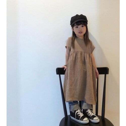 2021 Korea style girls dress fashion cotton linen summer girls clothes