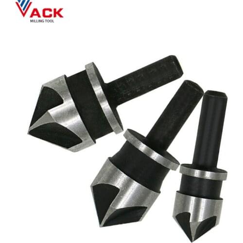 VACK 3/6Pcs HSS Chamfer Countersink Chamfer Drill Bit 1/4" Hex Round Shank 90 Degree Wood Chamfering Cutter 6mm-19mm
