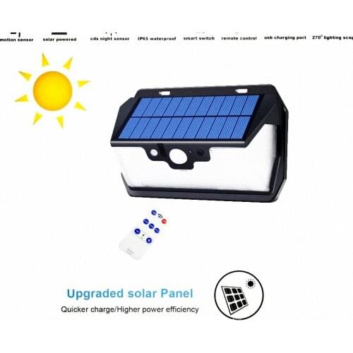 55 leds Solar light Outdoor 3 side lighting usb port Waterproof camp Garden yard remote control PIR Motion Sensor smart lamp