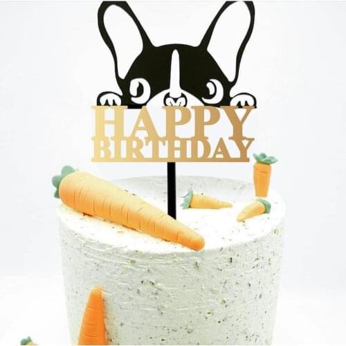 Animal Pet Dog Acrylic Cake Topper Its My Barkday Black Dog Paw Prints Baking Cupcake Topper for Birthday Party Cake Decoration
