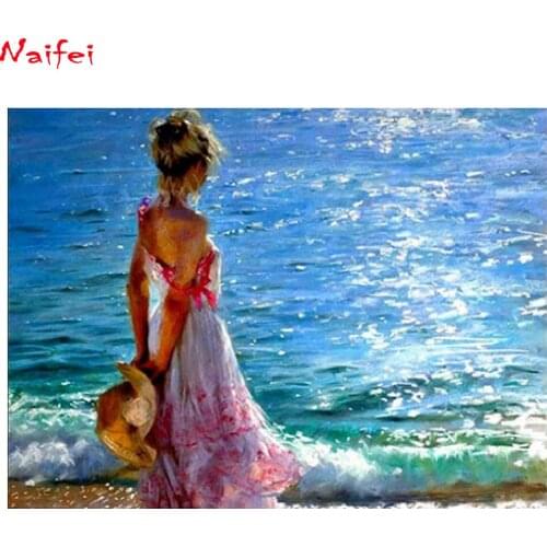 5D DIY Diamond painting Seaside little girl beach Look at the sea Scenery Diamond embroidery cross stitch home decoration