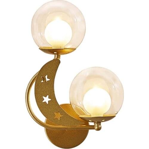 American luxury 2 heads metal moon wall lamp modern glass wall sconce lighting fixture villa bedroom bedside glass led lamps