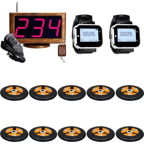 JINGLE BELLS 2 Watch Receiver 10 Call Button 1 Screen Wireless Waiter Calling System For Restaurant Hotel Bar Service Pager