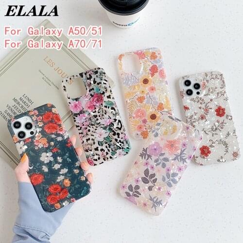 Flower Case for Galaxy A71 A51 A70 A50 Etui Shell Pattern Protective Cover Ring Buckle Bracket Soft IMD Shockproof Phone Fundas