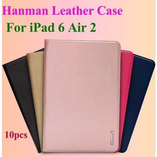 10pcs Hanman Flip Leather Case For iPad 6 Air 2 Business Genuine Leather Wallet Card Slot Case Cover