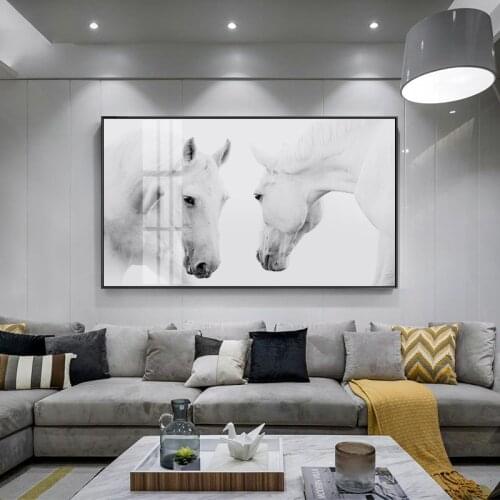 White Horse Animals Prints Canvas Paintings Decorative Posters Print Wall Art Pictures for Living Room Home Office Decor