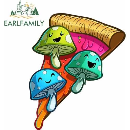 EARLFAMILY 13cm x 10.5cm for Pizza Magic Mushroom Vinyl Car Stickers Waterproof Window Trunk Decoration Scratch-proof Decal