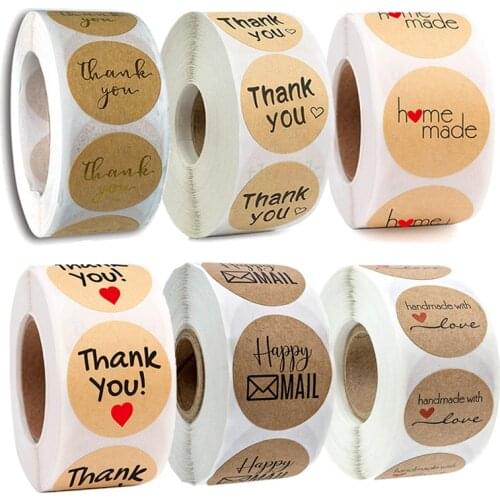 25mm Kraft Paper Label 500pcs Gift Sealing Stickers Thank you for you Scrapbooking Sticker Circle Stationery Handmade Stickers