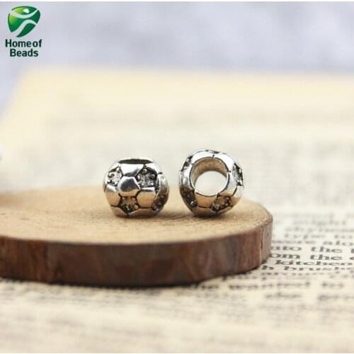 Football Shape DIY Antique Silver Color Zinc Alloy Beads Big Hole For Jewelry Making (20 Pieces/pack) ZA1150