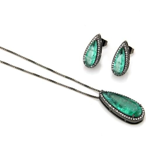 Funmode Trendy Style Waterdrop CZ Pendant Necklace Earring Jewelry Sets For Women Bridal Jewelry Wholesale FS68