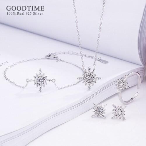 Luxury Women Jewelry Set Pure 925 Sterling Silver Set Sun Flower Zircon Necklace Earrings Ring Bracelet Fashion Gift For Girl