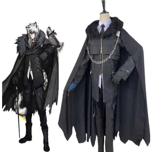Game Arknights SilverAsh Suits Fancy Outfit Unisex Halloween Carnival Cosplay Costume Dark Black Uniforms With Cloak Full set