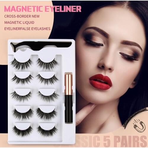 Magnetic False Eyelashes Natural Eye Lashes Extension Liquid Eyeliner 5 Pairs Of 3D Magnetic Eyeliner Liquid False Eyelashes Set