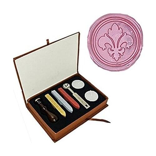 MDLG Vintage Fancy Fleur-de-lis Picture Logo Wedding Invitation Wax Seal Sealing Stamp Sticks Candles Spoon Gift Box Set Kit