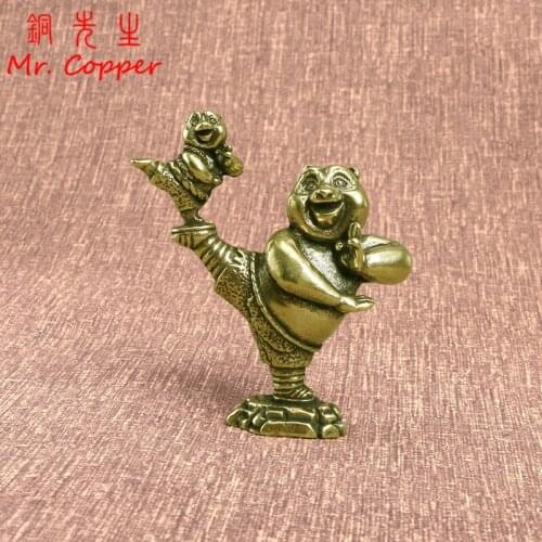 Pure Copper Cute Cartoon Animal Panda Figurines Miniatures Desktop Ornaments Home Decorations Accessories Antique Bronze Crafts