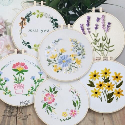 Flower Printed Embroidery Kit for Beginner Needlework Cross Stitch Set Sewing Art Floral Wall Painting Home Decoration Meet Sets