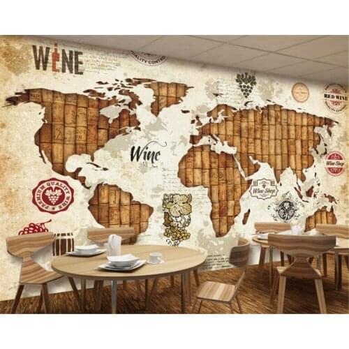 Mural papel de parede wall paper Retro personality wallpaper world map red wine oak plug wine plug restaurant bar back wall3D