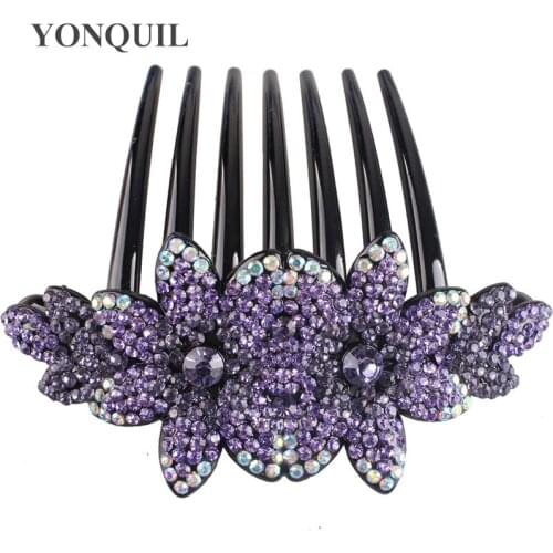 New Rhinestone Flower Shining Hair Comb Women Fashion Hair Clip Crysral Hair Accessories Girls Hairpin Headwear Floral Headdress