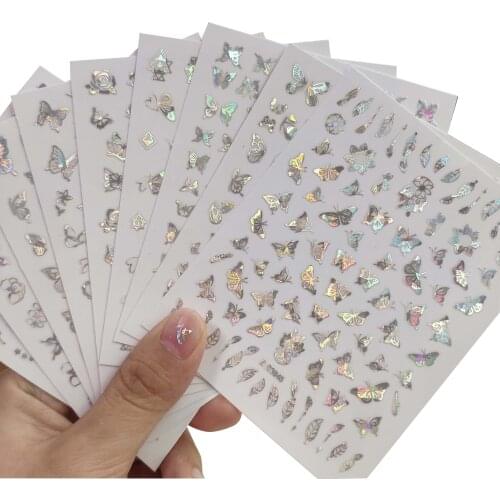 New Laser Butterfly Nail Sticker Silver Adhensive Slider Decoration DIY Nail Art Stickers