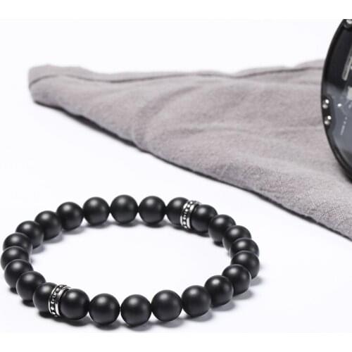 Wholesales 8mm natural stone beads bracelets matte black onyx stainless steel bracelet 50pcs/lot+free shipping