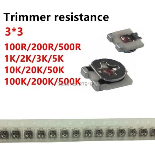 20pcs 3*3 Trimmer resistance Potentiometer Trimpot SMD 3X3 Adjustable Variable resistor 100 500 1K 2K 10K 20K 50K 100K 1M ohm