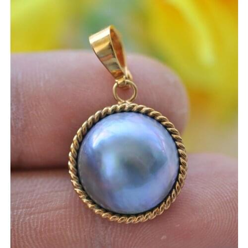 P7211 Huge 20mm Blue South Sea Mabe Pearl Pendant 925SS / 14kt