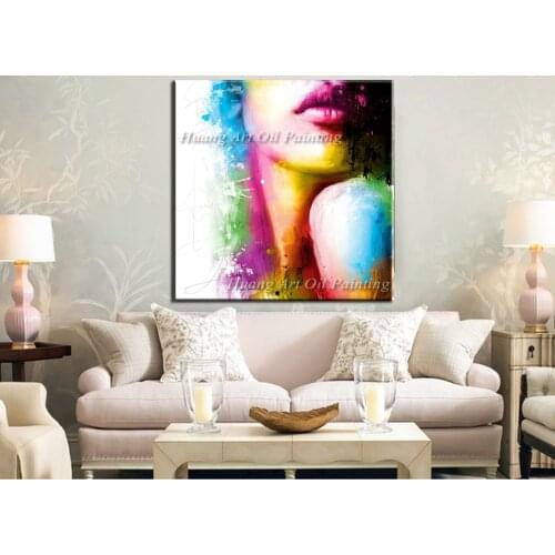 Handmade Modern Figure Oil Painting Colorful Women Face Fine Art Canvas Character Painting for Home Decor