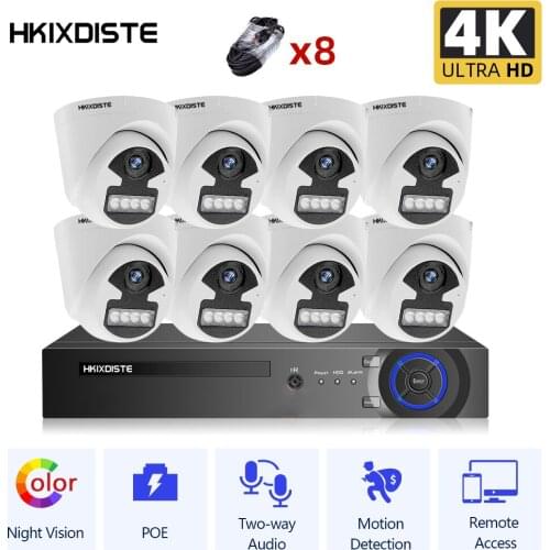 CCTV Camera Security System Kit 4K 8CH POE NVR Kit Outdoor Color Night Vision 8MP POE IP Camera Video Surveilllance System Set