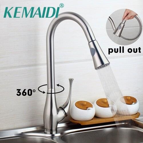KEMAIDI Brushed Nickel Pull Out Tap Kitchen Sink Mixers Tap Kitchen Pull Out Faucets Touch Faucet Deck Mounted Single Handle
