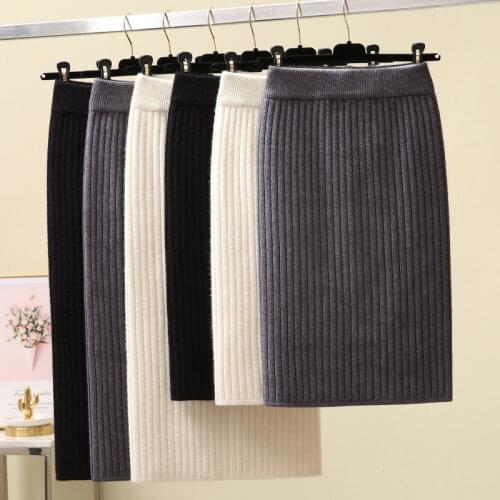 Knitted Split Skirt 2020 New Autumn And Winter Thick Mid-length High Waist Bag Hip Skirt one-step Skirt Wool Skirt