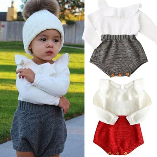 Newborn Baby Girl Long Sleeve Cape Collar Wool Knitting Warm Romper Jumpsuit Playsuit Outwear Baby Clothes