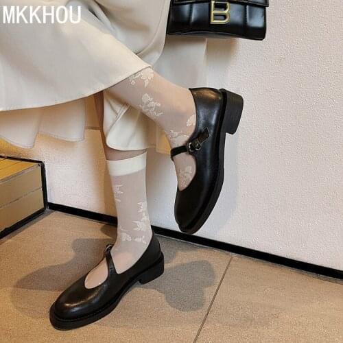 MKKHOU Fashion Single Shoes Women New Spring Simple Retro Cowhide Round Toe Low-heel Ladies Leather Shoes Mary Jane Shoes