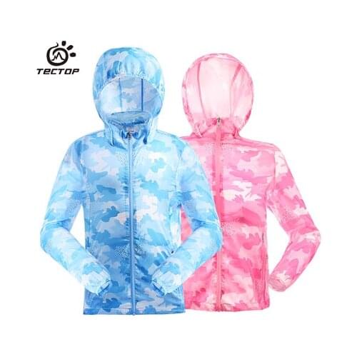 TECTOP outdoor child boy girl kid Camouflage printing Skin jackets with hood ultra-light ultra-thin Breathable quick-drying coat