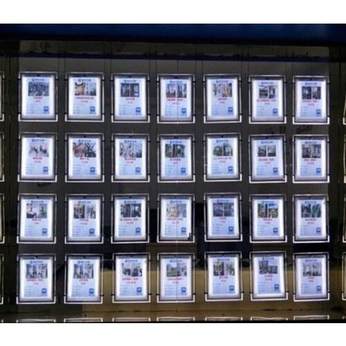 Vertical Hanging Ultra Slim Acrylic LED Poster Frame A4 One Side Display Light Pocket for Real Estate Agent Windows 28PCS/lot