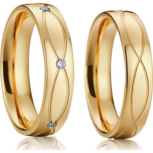 Vintage Saudi arabia Yellow Gold Plating Stainless steel Jewelry wedding Rings for men and women Couple Alliances Anel anillos