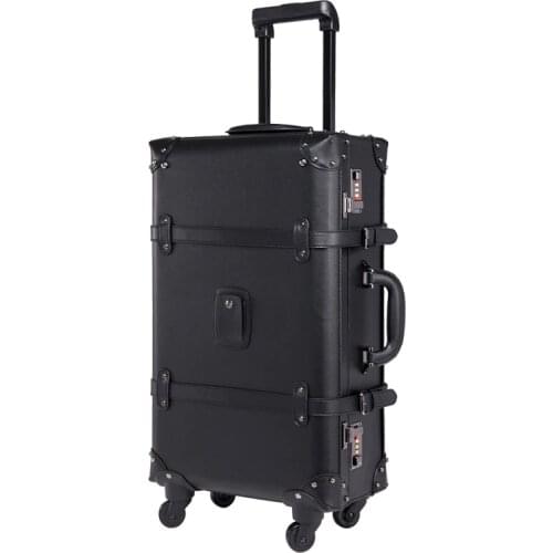 GraspDream Retro Rolling Luggage Spinner Vintage Leather Suitcase on Wheel Women Trolley Travel Bag Men Trunk Carry On Luggage