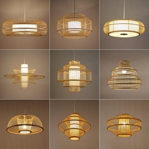 Japanese Hand Knitting Art Chandelier LED Bamboo Pendant Lamp Living Room Restaurant Corridor Decor Hanging Lamp Lighting