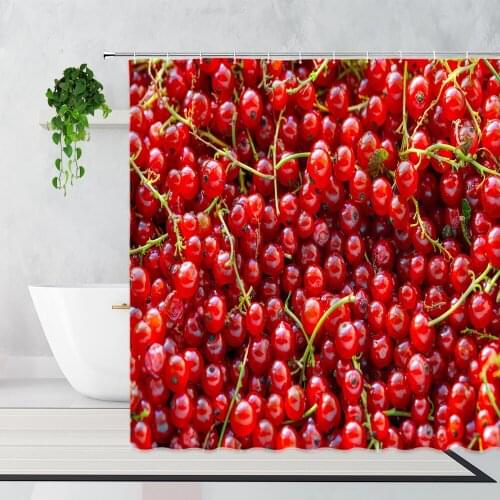 Summer Red Fruit Shower Curtain Cherry Blueberry Watermelon Home Decor Set Background Waterproof Bath Curtains Fabric Washable