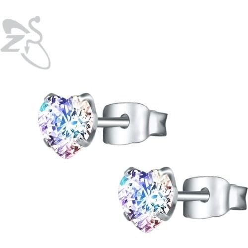 Heart Women Earring Fashion Jewelry Cute Crystal Earrings Push Metal Surgical Steel Ear Stud Childern Earring Boucle D'oreille