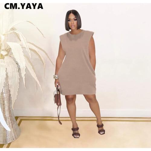 CM.YAYA Sleeveless O-neck Women Solid A-line Dress Basic Classic Fashion Mini Summer Dresses