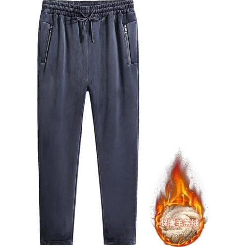 9XL Winter Men Sport Pant Thickness Fleece Warm Zipper Pocket Loose Running Jogger Fitness Gym Workout Casual Pant Activewear