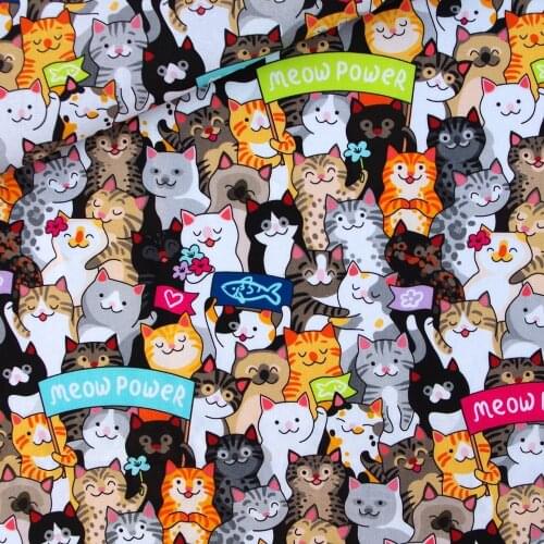 110cmx100cm Cotton Woven Fabric for textile, pathwork, cloth - Cartoon, Colorful Cats (170g/m)