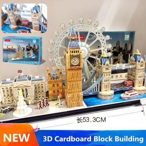 3D Card Board Jigsaw Famous World Building City Line London Peking New York Puzzle Construction Brick Model Paper Building