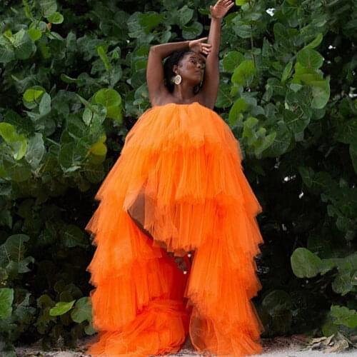 Plus Size High Low Tutu Dresses Black Girls Royal Blue Tulle Asymmetrical Long Puffy Orchid Dress For Party Off Shoulder Elastic