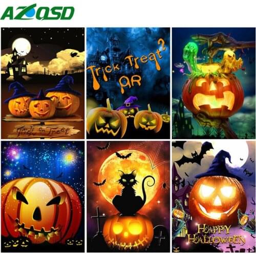 AZQSD Diamond Painting Halloween Cross Stitch 5d Diy Diamond Embroidery Cartoon Cat Needlework Rhinestones Home Decor Handmade