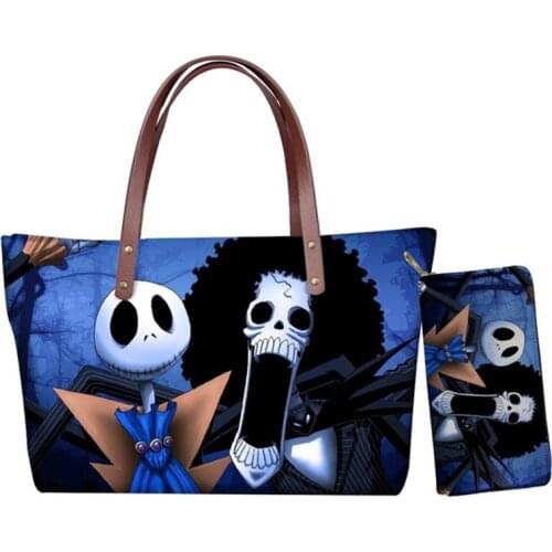 Brand Luxury Handbags&Purses 2pcs/Set Nightmare Before Christmas Printing Shoulder Bags Cartoon Skull Jack Lady Top-Handle Bag