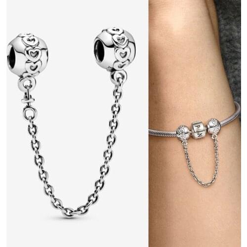 Original 925 Sterling Silver Silvery Heart Chain Safety Chain Fit Pandora Women Bracelet & Necklace Diy Jewelry