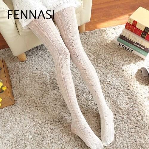 FENNASI Lace Stripe Nylons Pantyhose Vintage Kawaii Soft Lolita Pantyhose Lovely Floral Pattern Hollow Out Female Pantyhose